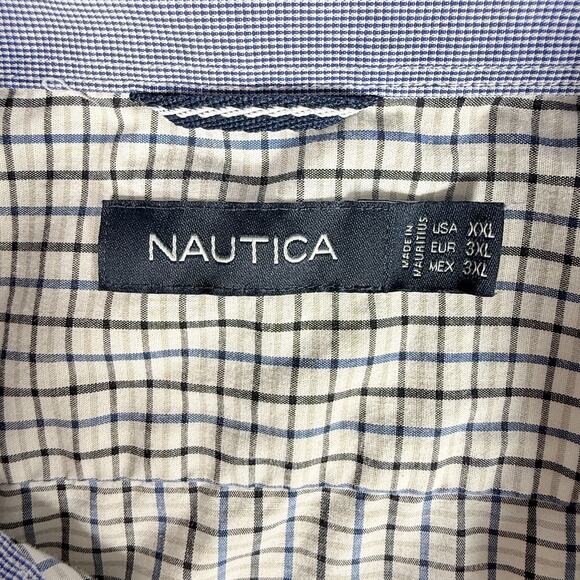 Nautica Men's Dress Shirt White Black & Blue Checkered Grid Pattern XXL Preppy - Picture 2 of 8